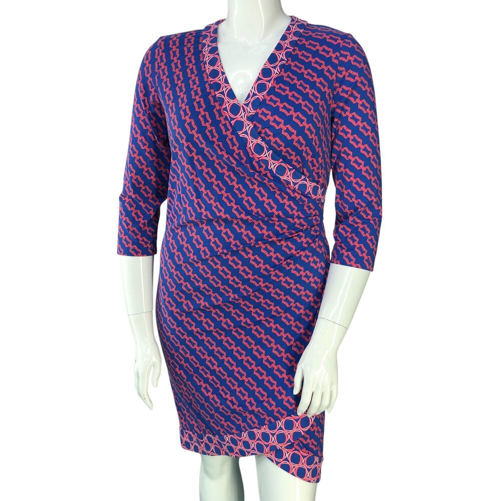 J McLaughlin Womens Size L Dress Faux Wrap Catalina Cloth Tulip Hem Stretch
